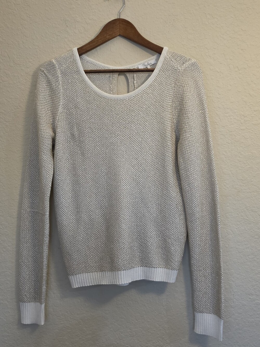 Parker Metallic Sparkle Sweater Womens Small Beige Gold Shimmer Designer Luxury